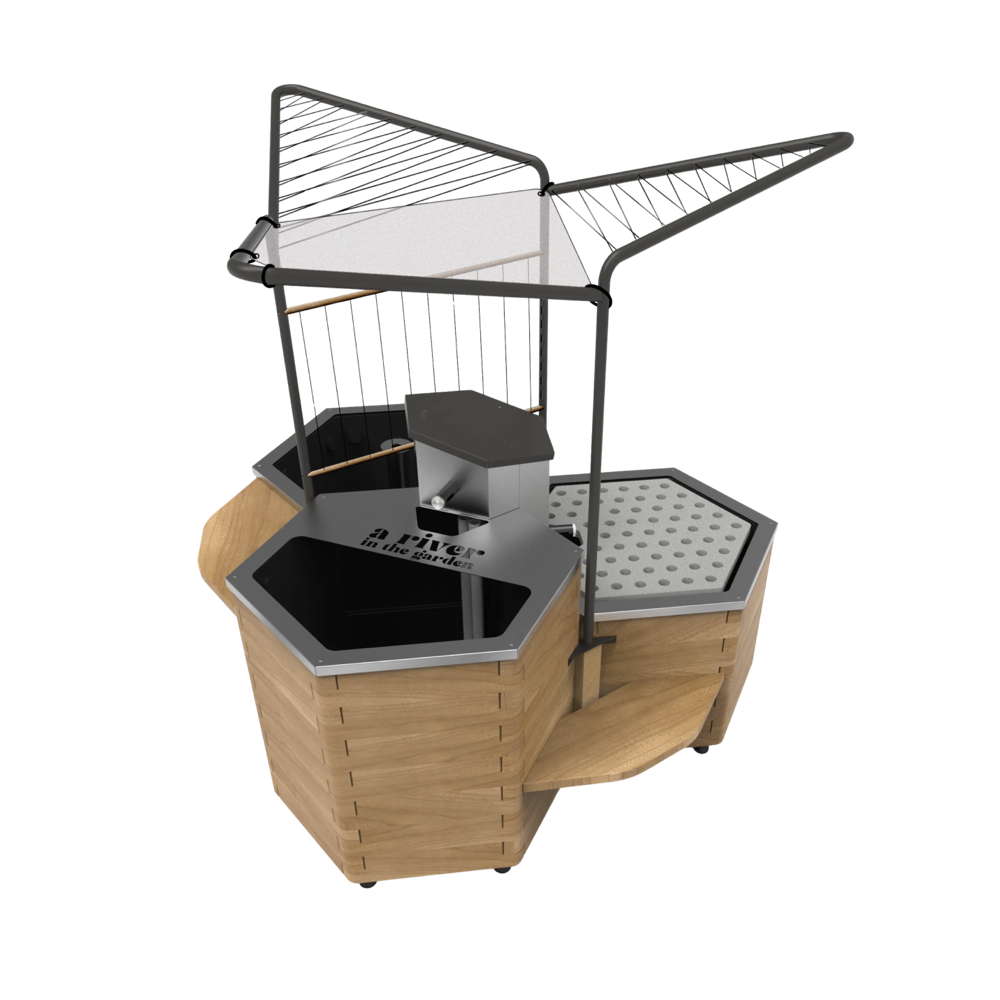 bassin potager en bois avec trois modules et une pergola