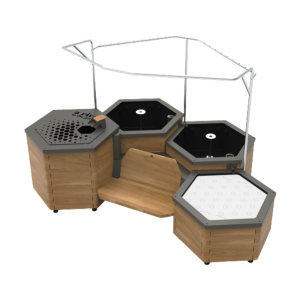 bassin potager aquatique en bois avec une pergola