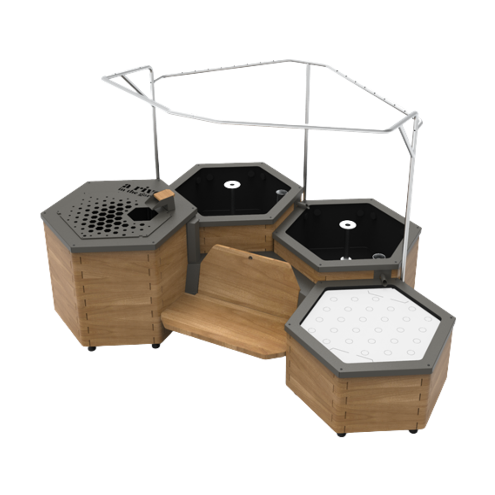 bassin potager aquatique en bois avec une pergola